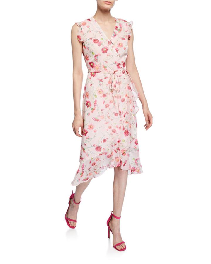 Floral Faux-wrap Ruffle Dress