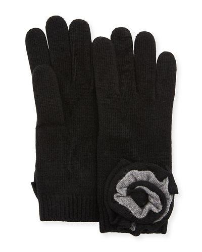 Knit Floral Appliqué Gloves