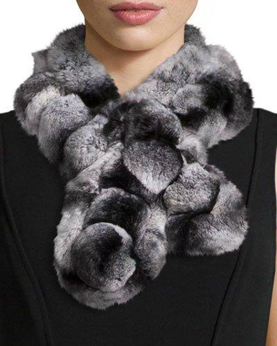 Rex Rabbit Fur Pompom Neck Warmer, Gray
