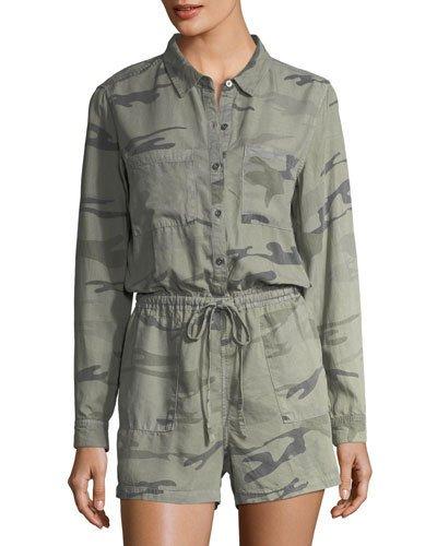 Camouflage-print Long-sleeve Romper