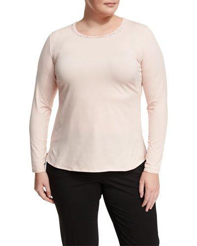 Long-sleeve Jewel-neck Tee W/ Mesh Detail,