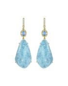 Oval Moonstone & Organic Aquamarine Earrings With Prong Diamonds