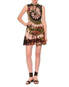 Sleeveless Tie-dye Mini Dress, Brown/green