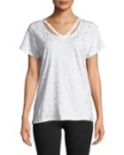 Foiled-star Print V-neck Cutout Tee