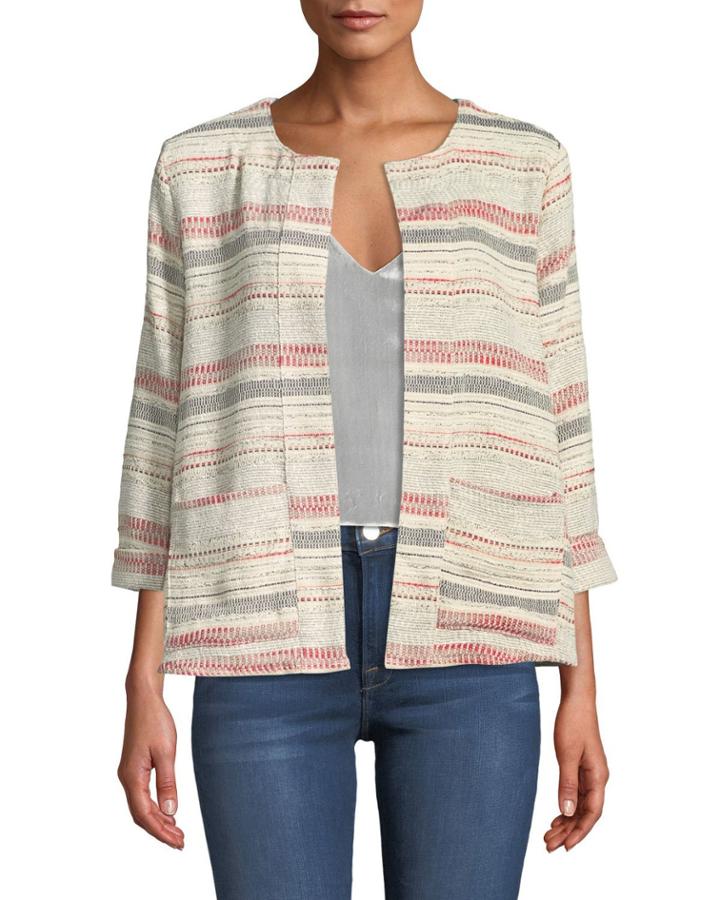 Katee Jacquard-stripe Open Front Blazer
