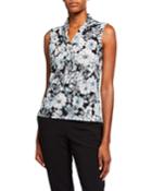 Sleeveless Floral-print Top With Pearly Cluster