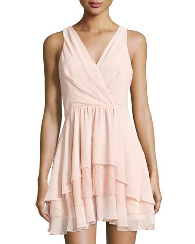 Lace-trim Woven Cocktail Dress,