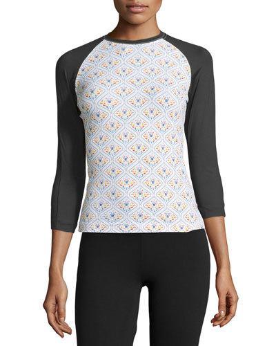 Printed 3/4-sleeve Rash Guard, White/multi