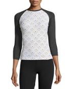 Printed 3/4-sleeve Rash Guard, White/multi
