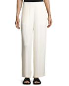 Cropped Wide-leg Pliss&eacute; Pants, Cream