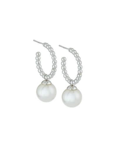 White Pearl Hoop Drop Earrings,