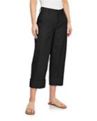 Cuffed Wide-leg Crop Cotton Pants