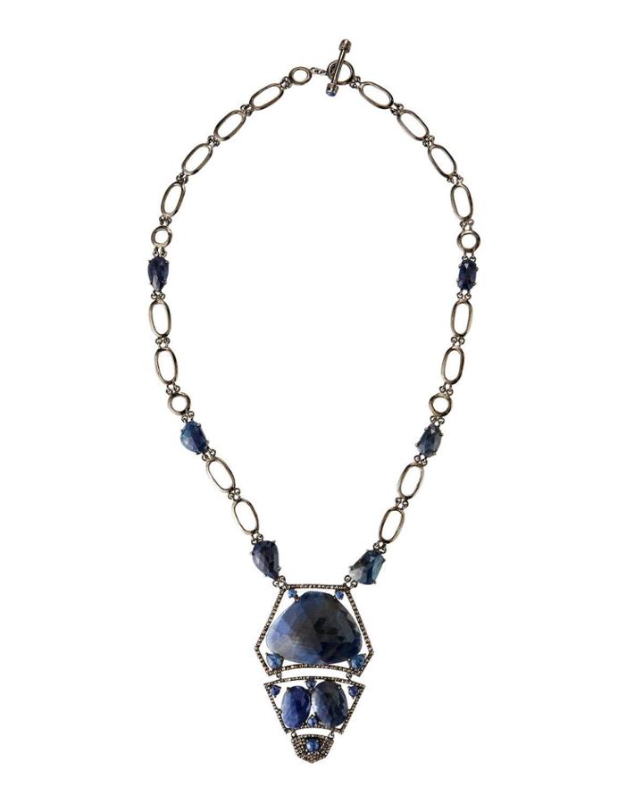 Blue Sapphire & Diamond Tiered Pendant Necklace