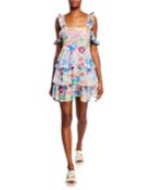 Ilima Embroidered Floral Tiered Cold-shoulder Dress