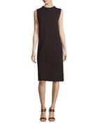 Sleeveless Funnel-neck Wool Sheath Dress,