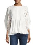 Lace-inset Poncho Top, Off White