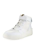 Men's High-top Leather Sneakers, Bianco