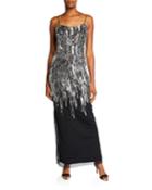 Beaded Column Gown Back Slit & Spaghetti-straps