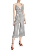 Striped Wrap-front Flare-leg Jumpsuit