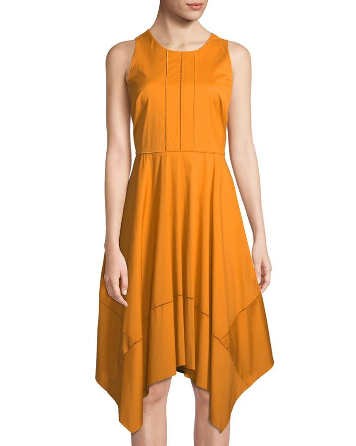Satin-piped Sleeveless Handkerchief Dress
