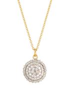 Small 18k Two-tone Pave Diamond Lentil Pendant Necklace