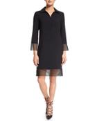 3/4-sleeve Sheath Dress W/mesh Trim, Black