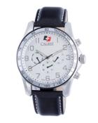 44mm Men's Buffalo Chronograph Leather Watch, White