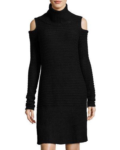 Cold-shoulder Cowl-neck Sweaterdress, Black
