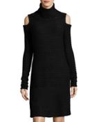 Cold-shoulder Cowl-neck Sweaterdress, Black