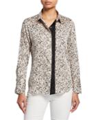 Abstract-printed Matte Sateen Button-down