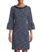 3/4 Bell-sleeve Tweed Shift Dress W/ Necklace