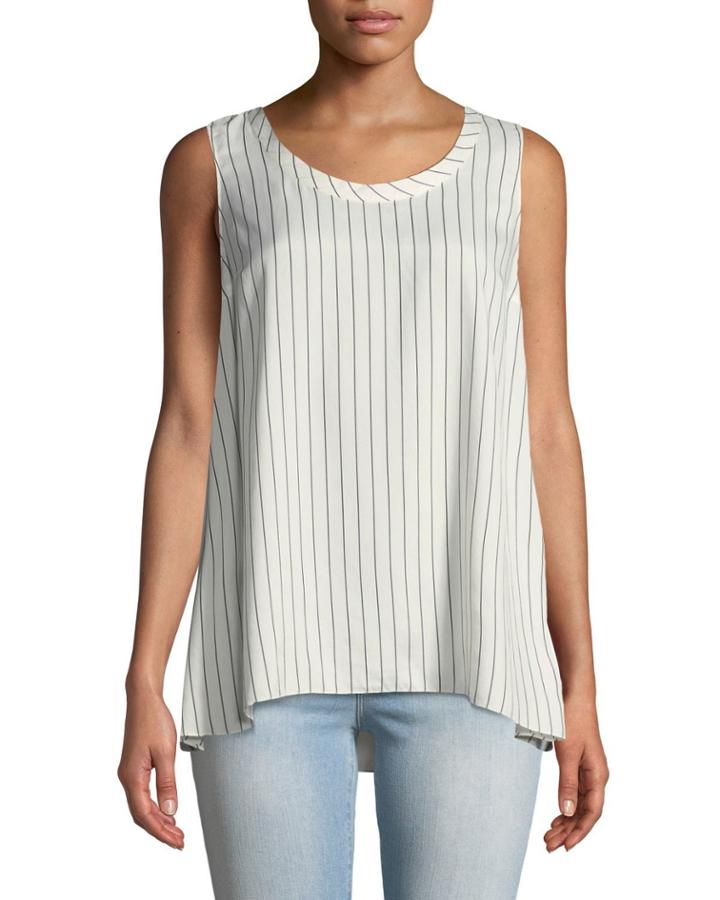 Pinstriped Sleeveless Flounce-hem