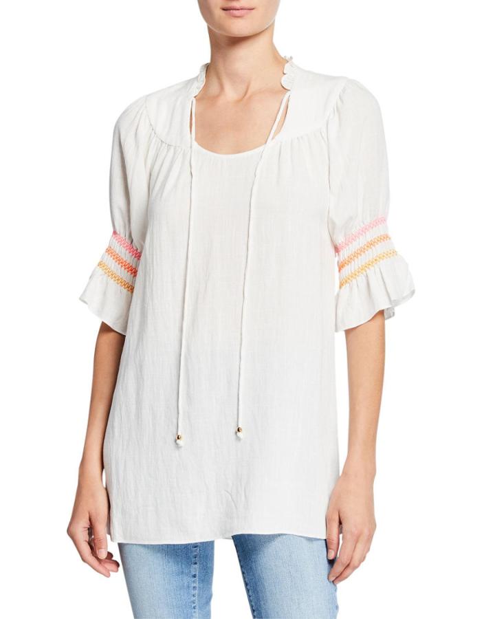 Tie-neck Ruffle Sleeve Tunic Dress