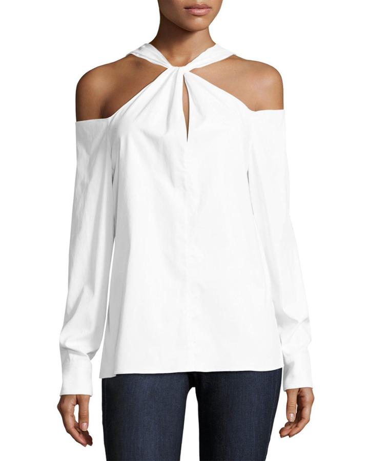 Collingwood Cold-shoulder Long-sleeve Top, White