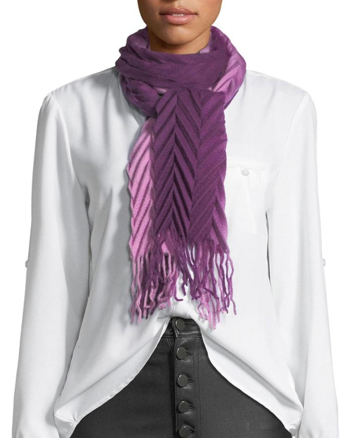 Ombre Pleated Wool Scarf With Fringe