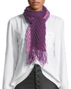 Ombre Pleated Wool Scarf With Fringe