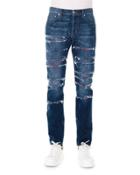 Straight-leg Slashed Selvedge Denim Jeans, Blue