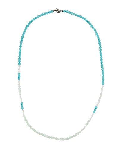 Long Magnesite, Moonstone & Silverite Beaded Necklace