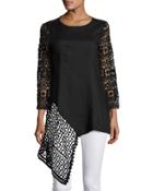 3/4-sleeve Crochet-trim Tunic Top