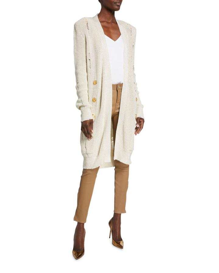 Open Front Destroyed Metallic Belted