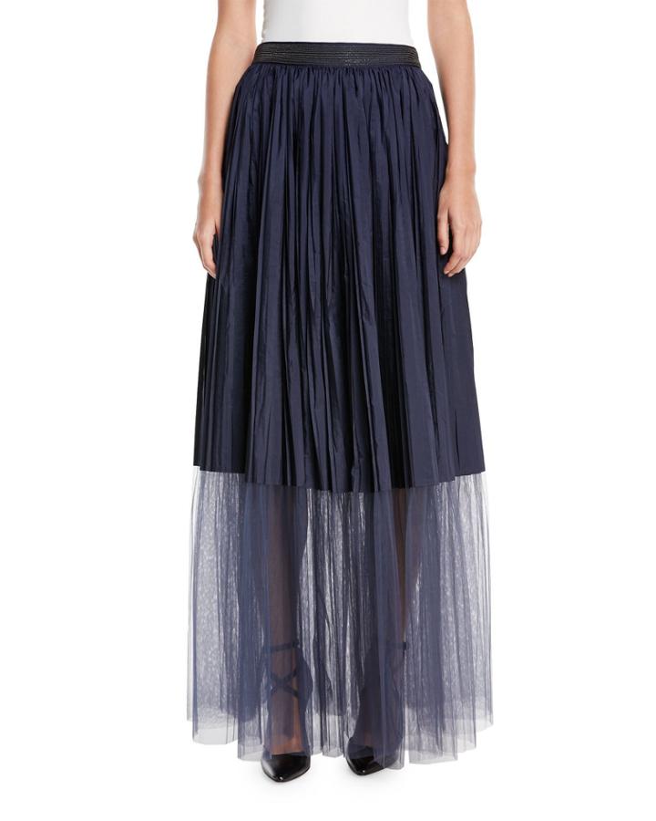 Long Tulle Pleated Sheet-hem