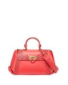 Cutout Leather Top-handle Bag, Red