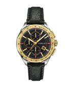 Men's 44mm Glaze Chronograph Watch W/ Leather Strap, Two-tone/black