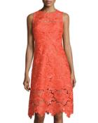 Illusion-trim Lace Sleeveless Dress, Orange