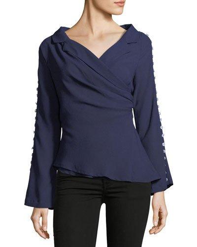 Tally Asymmetric Pearly-trim Blouse