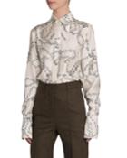 Chain-print Silk Button-front Top