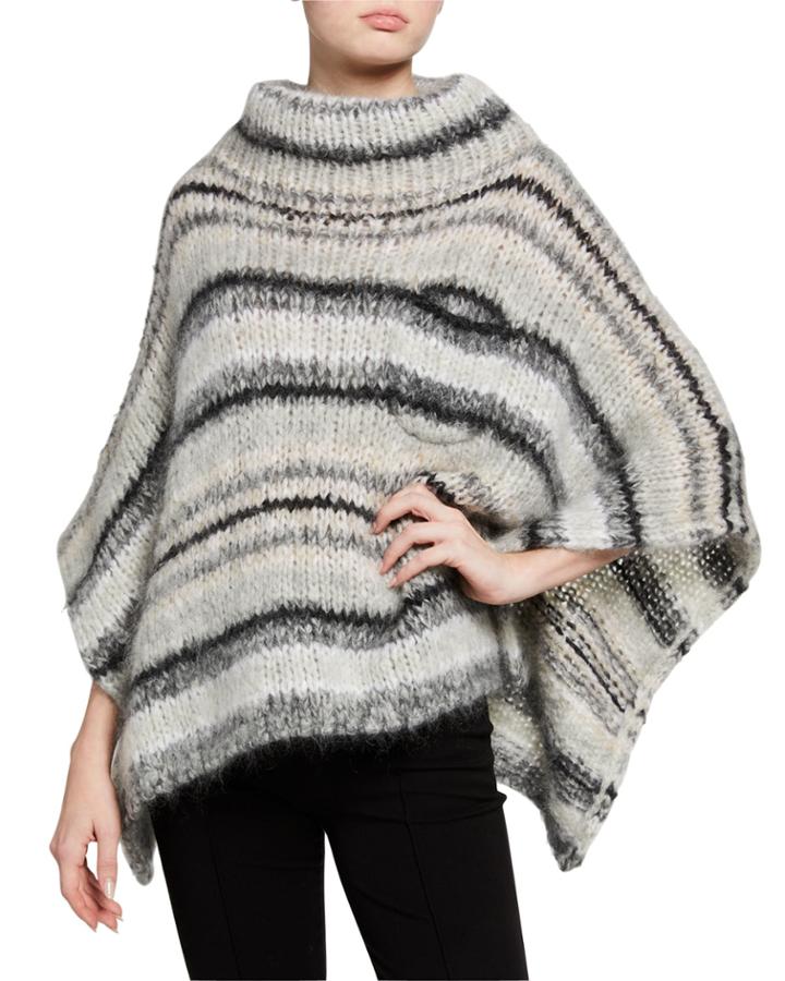 Turtleneck Striped Mohair-wool Poncho