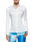 Long-sleeve Button-front Shirt, Optic White