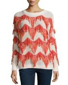 Tippi Sweater W/fringe, Off White/mandarin