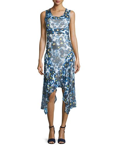 Sleeveless Printed Hanky-hem Dress